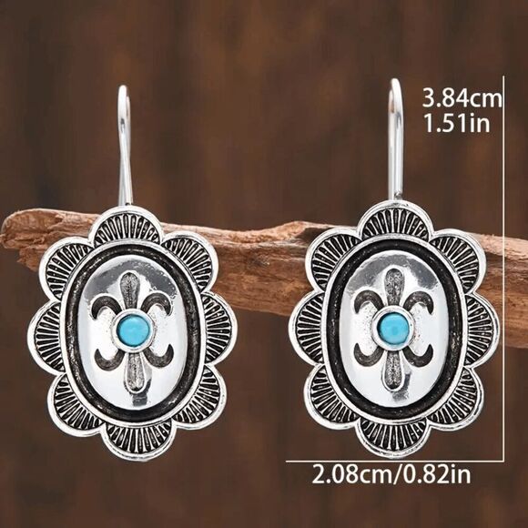 Western Boho Turquoise Lotus Earrings - Picture 4 of 5